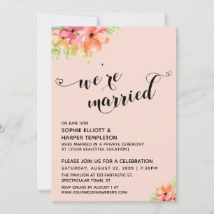 Invitation Nous sommes mariés Cœurs Script Rouge Boho Florale