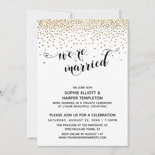 Invitation Nous sommes mariés Écriture, Confettis dorés, Réce (Devant)