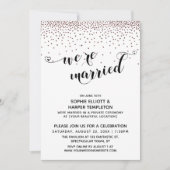 Invitation Nous sommes mariés Écriture Rose Gold Confetti Réc (Devant)