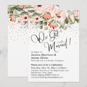 Invitation Nous sommes mariés ! Fleurs rose poudré et confett (Devant / Derrière)