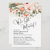 Invitation Nous sommes mariés ! Florales rose poudré et confe (Devant / Derrière)