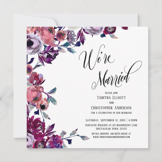Invitation Nous sommes mariés Flourishing Script Gras Fleurs (Devant)