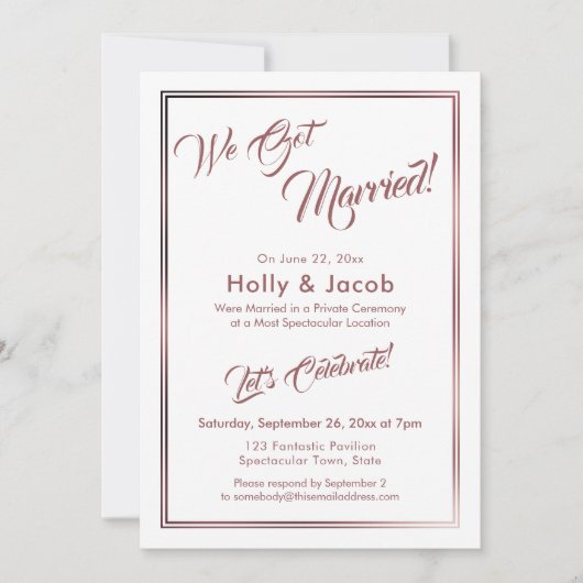 Invitation Nous sommes mariés Or Rose sur Blanc, Réception (Devant)