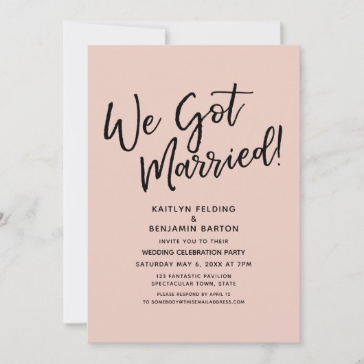 Invitation Nous sommes mariés ! Réception de blush de script  (Devant)