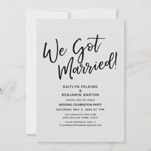 Invitation Nous sommes mariés ! Réception de mariage grise dé (Devant)