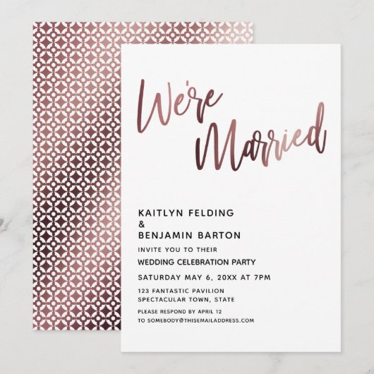 Invitation Nous sommes mariés Réception de mariage Rose Gold (Devant / Derrière)