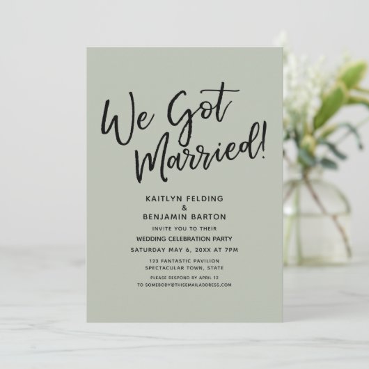 Invitation Nous sommes mariés ! Réception décontractée vert s (Debout devant)