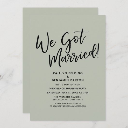 Invitation Nous sommes mariés ! Réception décontractée vert s (Devant / Derrière)