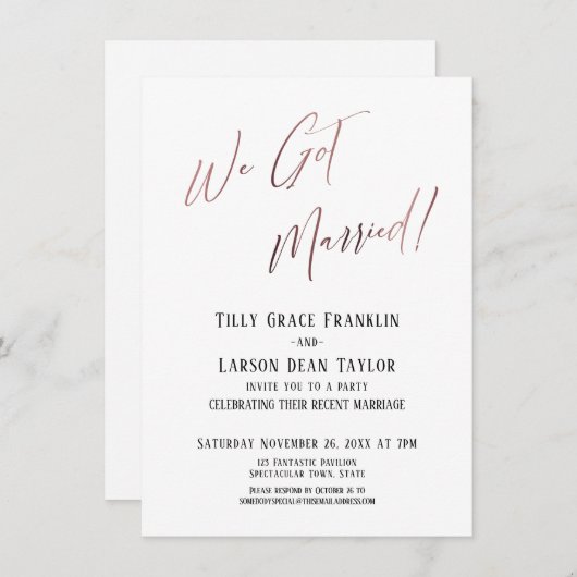 Invitation Nous sommes mariés ! Rose Simple Or Élégant Simple (Devant / Derrière)