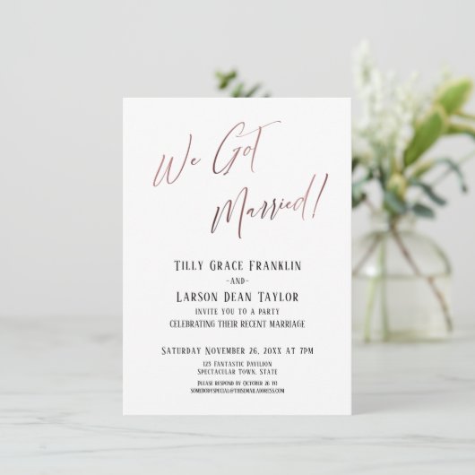 Invitation Nous sommes mariés ! Rose Simple Or Élégant Simple (Debout devant)