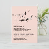 Invitation Nous sommes mariés Script Blush Réception Coeurs (Debout devant)