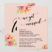 Invitation Nous sommes mariés Script Coeur Blush Florals (Devant / Derrière)