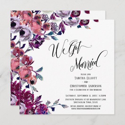 Invitation Nous sommes mariés Script Élaboré Fleurs Gras (Devant / Derrière)