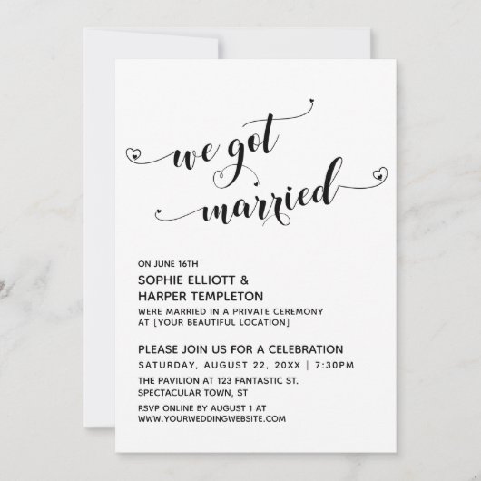 Invitation Nous sommes mariés Typographie de cœurs Réception  (Devant)