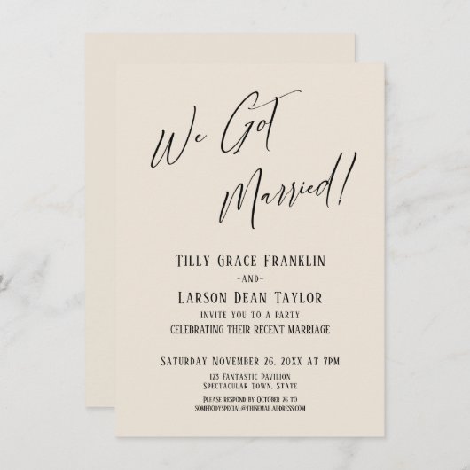 Invitation Nous sommes mariés ! Typographie Élégante Simple C (Devant / Derrière)