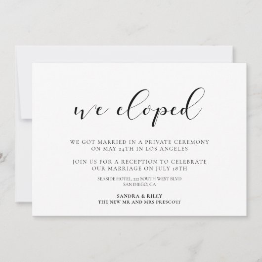 Invitation Nous sommes partis en voyage de noces Design éléga (Devant)