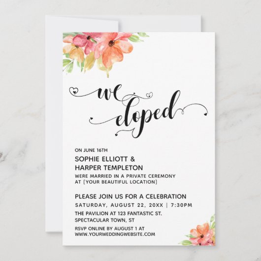 Invitation Nous sommes partis ensemble Script Fleurs aquarell (Devant)