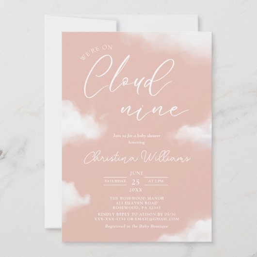 Invitation Nous sommes sur Cloud 9 Baby shower rose Invitatio (Devant)