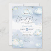 Invitation Nous Sommes Sur Cloud Neuf Baby shower Bleu Partie (Devant)