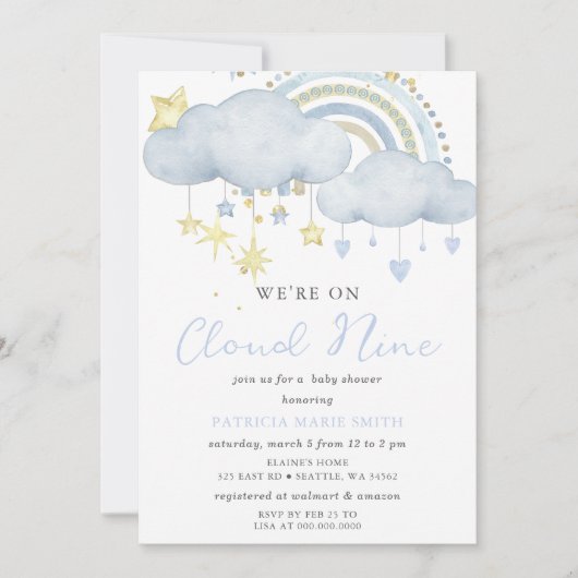 Invitation Nous sommes sur Cloud Nine Baby Boy Baby shower (Devant)