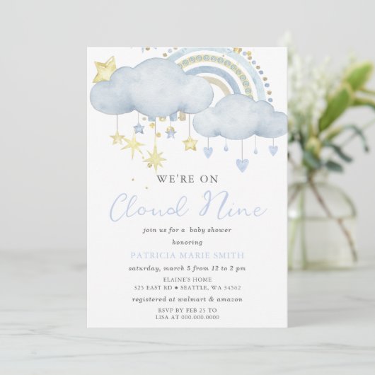 Invitation Nous sommes sur Cloud Nine Baby Boy Baby shower (Debout devant)