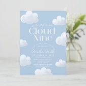 Invitation Nous sommes sur Cloud Nine Baby shower Blue Cloud  (Debout devant)