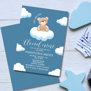 Invitation Nous sommes sur Cloud Nine Blue Boy Bear Baby show