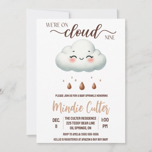 Invitation Nous sommes sur Cloud Nine, Sprinkle Bébé Neutre,  (Devant)