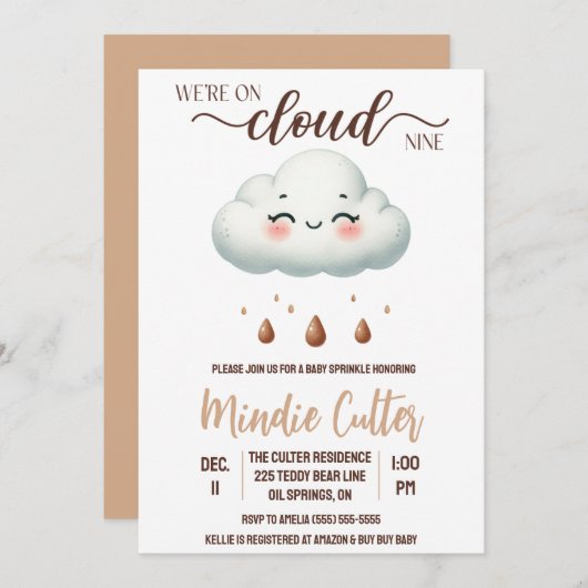 Invitation Nous sommes sur Cloud Nine, Sprinkle Bébé Neutre,  (Devant / Derrière)
