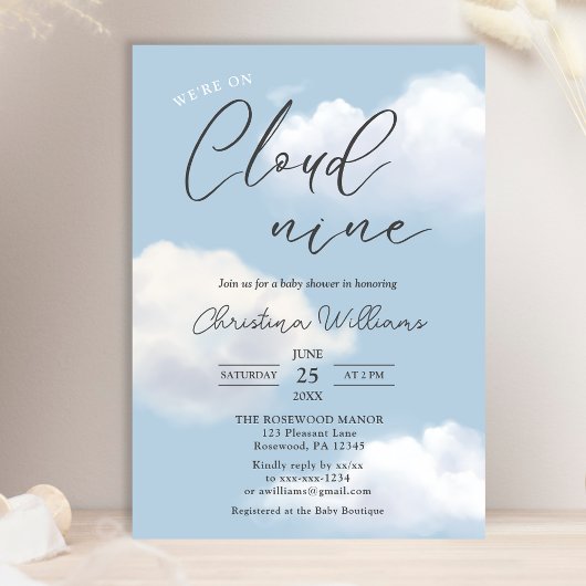 Invitation Nous sommes sur le Baby shower Cloud 9 Blue Boy