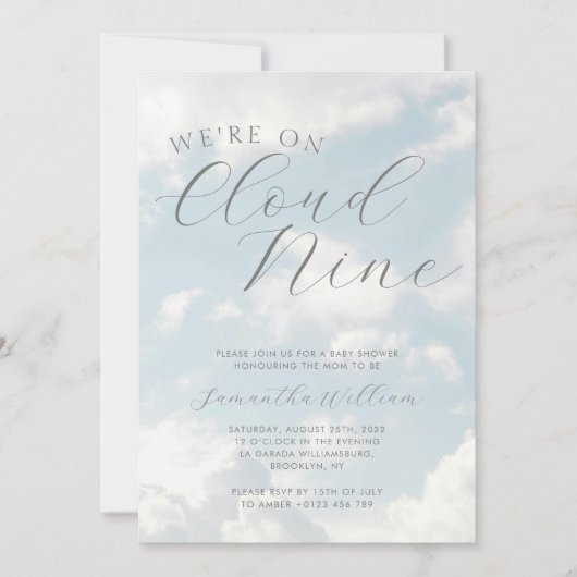 Invitation Nous Sommes Sur Le Baby shower Nuage Neuf Nuages B (Devant)