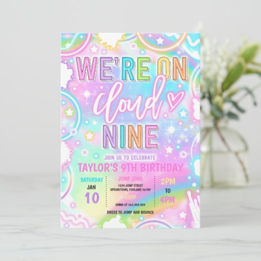 Invitation Nous sommes sur le nuage 9 Neon Glow 9e fête d'ann (Debout devant)