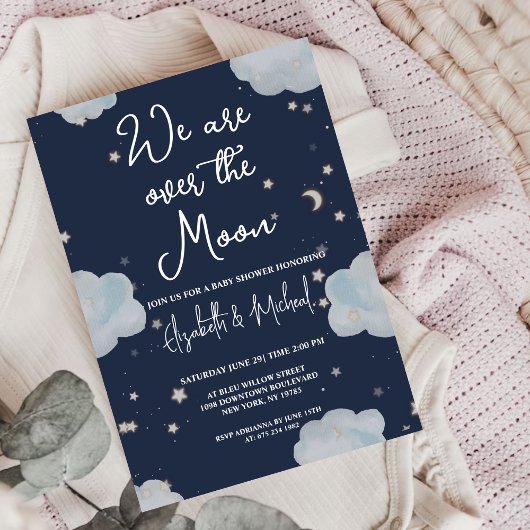 Invitation Nous Sommes Sur Le Thème Lune Baby shower Invitati