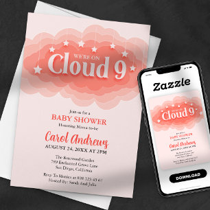 Invitation Nous sommes sur un nuage rose pour la baby shower