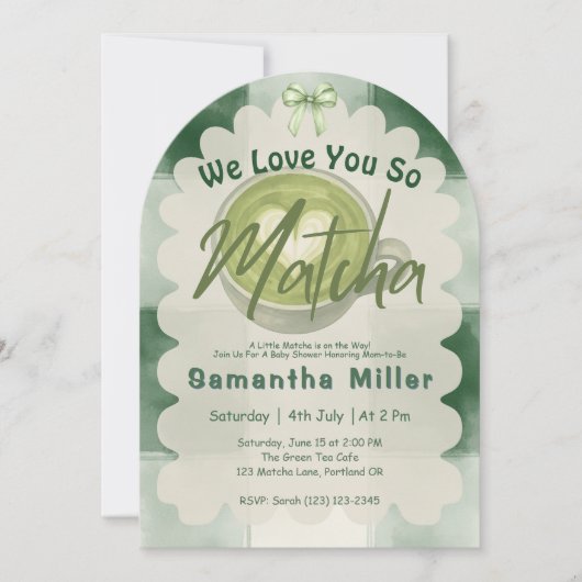 Invitation Nous t'aimons tellement Matcha Baby Shower Moderne (Devant)