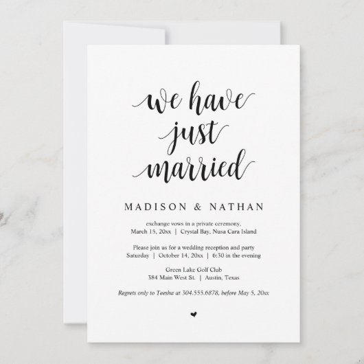 Invitation Nous venons de nous marier, Fête de Mariage en Elo (Devant)
