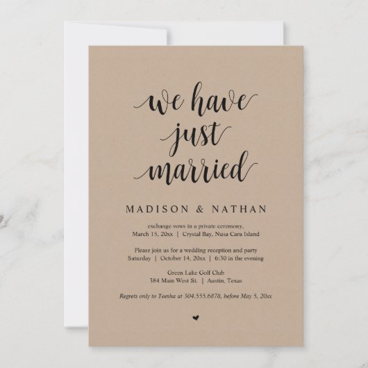 Invitation Nous venons de nous marier, Mariage Elopement Part (Devant)