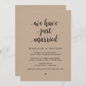 Invitation Nous venons de nous marier, Mariage Elopement Part (Devant / Derrière)