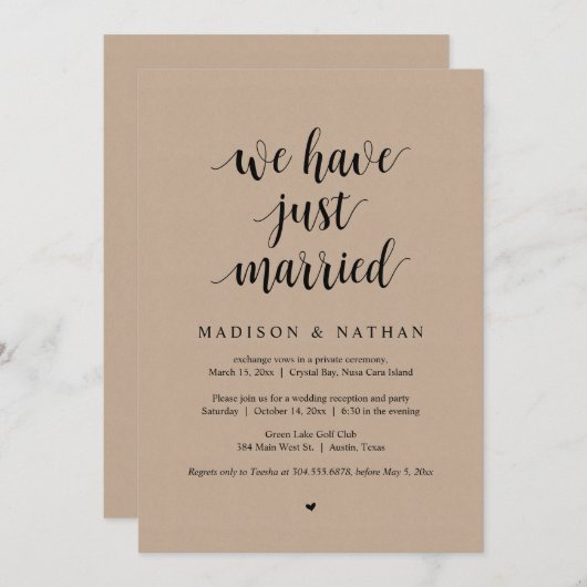 Invitation Nous venons de nous marier, Mariage Elopement Part (Devant / Derrière)