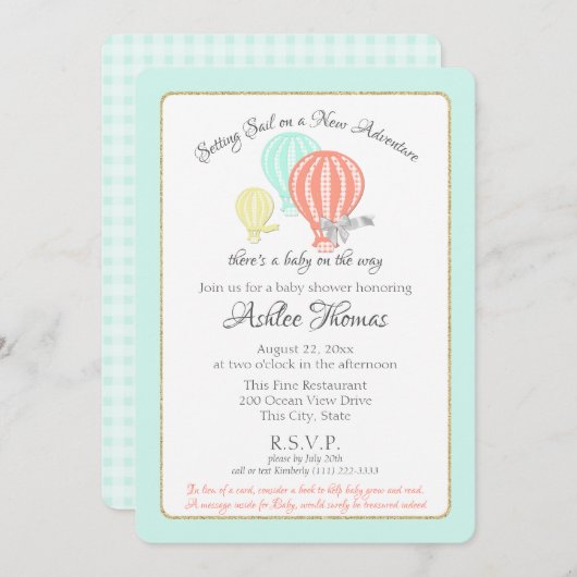 Invitation Nouveau Baby shower Adventure Hot Air Balloons (Devant / Derrière)