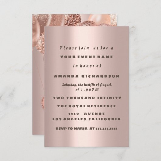 Invitation Nouveau Baby Shower C'est une fille Rose Ballons d (Devant / Derrière)