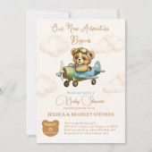 Invitation Nouveau Baby shower d'avion pour bébé aventure (Devant)