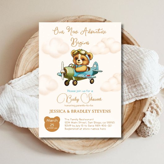 Invitation Nouveau Baby shower d'avion pour bébé aventure