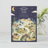 Invitation Nouveau Baby shower de nuit de couleur d'aquarelle (Debout devant)