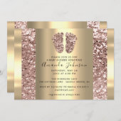 Invitation Nouveau bébé Douche pieds Rose Parties scintillant (Devant / Derrière)