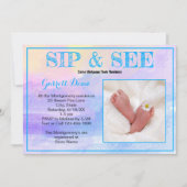 Invitation Nouveau bébé en bleu "Sip and See" Photo Party per (Devant)
