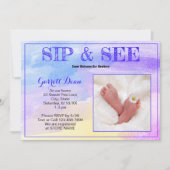 Invitation Nouveau bébé en violet "Sip and See" Photo Party (Devant)
