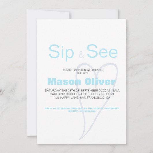 Invitation Nouveau bébé garçon Sip et voir avec les statistiq (Devant)