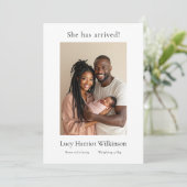 Invitation nouveau bébé simple minime photo annonce de naissa (Debout devant)