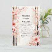 Invitation Nouveau bois Bambou rose Sakura Cherry Blossom Mar (Debout devant)